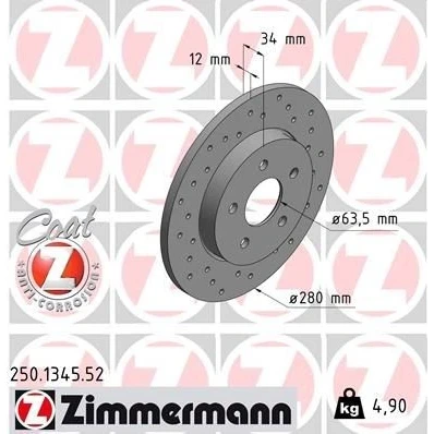 Bilde av ZIMMERMANN 250.1345.52 Bremseskiver 280 12 5/5 5 108 fullt ut, hullet belagt FORD: MONDEO 3 Kombi, 3, Stufenheck, JAGUAR: X Type Sedan