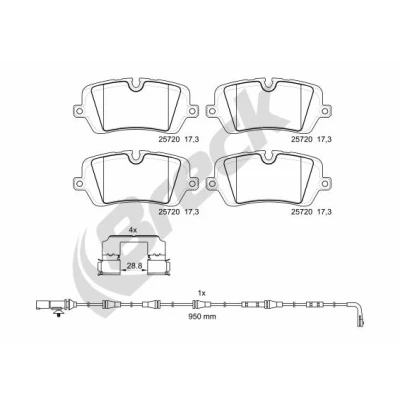 Bilde av BRECK 25720 00 554 Bremseklosser keramikk klargjort for slitasjeindikator med tilbehør LAND ROVER: Range Rover Sport, 4