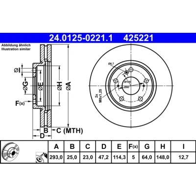 Bilde av ATE 24.0125 0221.1 Bremseskiver 293,0 25,0 5 114,3 ventilert belagt HONDA: HR V II