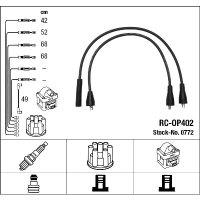 Bilde av NGK 0772 Pluggledninger 5 OPEL: Rekord B Stasjonsvogn, E1 Sedan, C Sedan