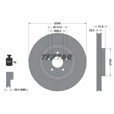 Bilde av TEXTAR PRO+ 92160205 Bremseskiver 345 29,3 05/06 112 innvendig ventilert belagt høy karbon uten hjulfestebolt, hjulnav AUDI: A4 B8 Avant, Q5