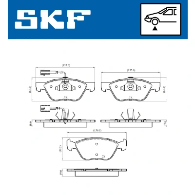 Bilde av SKF VKBP 80438 E Bremseklosser inkl. slitasjevarselkontakt ALFA ROMEO: 147, GT, FIAT: Multipla