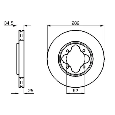 Bilde av BOSCH 0 986 478 634 Bremseskiver 282 25 4 114,3 ventilert, innvendig ventilert oljet