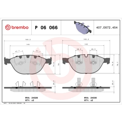Bilde av BREMBO P 06 066 Bremseklosser klargjort for slitasjeindikator med kolbleklips uten tilbehør BMW: 5 Touring, Sedan, 6 Coupé, JAGUAR: XK Coupé