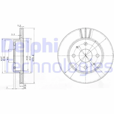 Bilde av DELPHI BG3555 Bremseskiver 234 16 4 ventilert oljet ubehandlet uten hjullager, ABS sensorring DAIHATSU: Sirion II, SUBARU: JUSTY