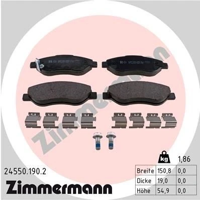 Bilde av ZIMMERMANN 24550.190.2 Bremseklosser med akustisk slitasjevarsel skruer Bildet viser leveranseinnholdet, fjær OPEL: Corsa D Hatchback