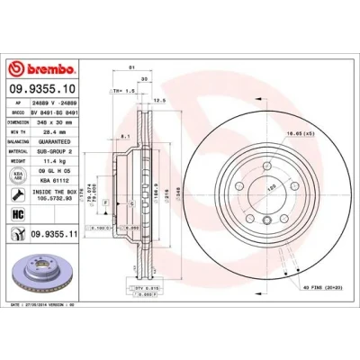 Bilde av BREMBO COATED DISC LINE 09.9355.11 Bremseskiver 348 30 5 innvendig ventilert belagt høy karbon med skruer BMW: 7
