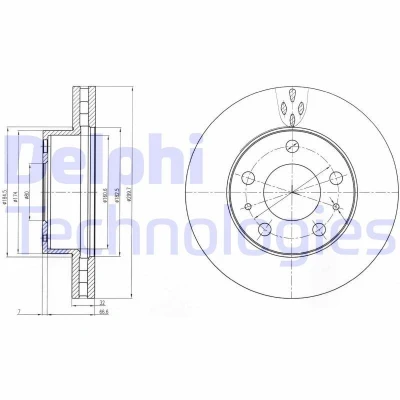 Bilde av DELPHI BG4060 Bremseskiver 300 32 5 ventilert oljet ubehandlet uten hjullager, ABS sensorring FIAT: Ducato III Flatvogn lastebil / Chassis
