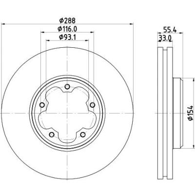Bilde av HELLA 8DD 355 133 161 Bremseskiver 288 33 05/05 116 innvendig ventilert belagt uten hjullager, hjulfestebolt, hjulnav