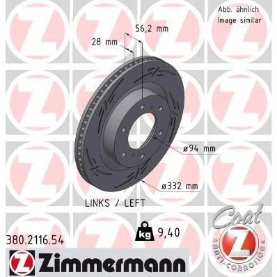 Bilde av ZIMMERMANN 380.2116.54 Bremseskiver 332 28 8/6 6 140 innvendig ventilert, med sliss belagt MITSUBISHI: PAJERO 4