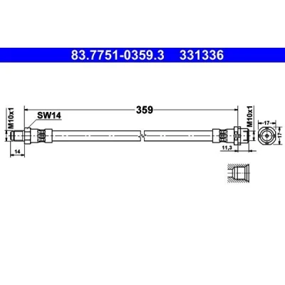 Bilde av ATE 83.7751 0359.3 Bremseslange 359mm M10x1mm