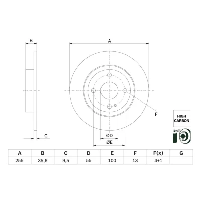 Bilde av BOSCH 0 986 479 G72 Bremseskiver 255 9,5 4 100 fullt ut belagt høy karbon MAZDA: MX 5 IV