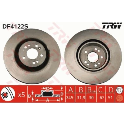Bilde av TRW DF4222S Bremseskiver 345 31,9 5 112 ventilert spraylakkert høy karbon MERCEDES BENZ: ML Klasse