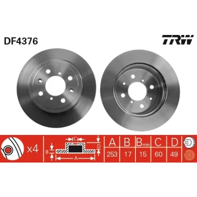 Bilde av TRW DF4376 Bremseskiver 253 17 4 100 ventilert spraylakkert SUZUKI: IGNIS 2, SUBARU: JUSTY 3