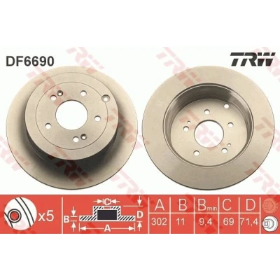 Bilde av TRW DF6690 Bremseskiver 302 11 5 114,3 fullt ut spraylakkert HYUNDAI: SANTA FE 2