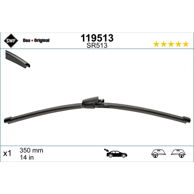 Bilde av Vindusvisker Swf Visioflex Rear 119513 350mm bak Rammeløs VOLVO: XC70 II Stasjonsvogn, V70 3, XC60 II, BMW: 5 Touring
