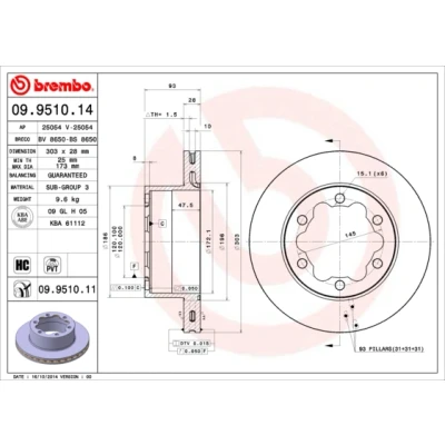 Bilde av BREMBO 09.9510.14 Bremseskiver 303 28 6 innvendig ventilert høy karbon MERCEDES BENZ: Sprinter 5 T Van, Van