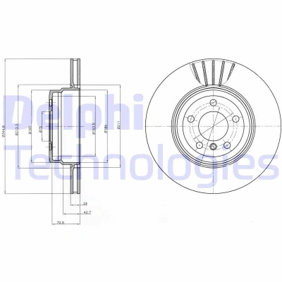 Bilde av DELPHI BG9064 Bremseskiver 345 24 5 ventilert oljet ubehandlet uten hjullager, ABS sensorring BMW: X5, X6