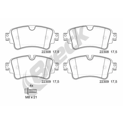 Bilde av BRECK 22308 00 702 Bremseklosser med antihyle blikk, bremsecaliperskruer AUDI: Q7, A4 B9 Avant, A5 Sportback
