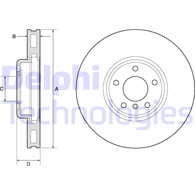 Bilde av DELPHI BG9156C Bremseskiver 348 36 5 ventilert belagt høy karbon uten hjullager, ABS sensorring BMW: 7, Touring, Sedan