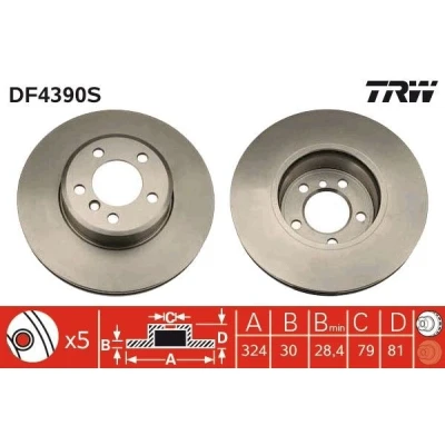 Bilde av TRW DF4390S Bremseskiver 324 30 5 120 ventilert spraylakkert høy karbon BMW: 7