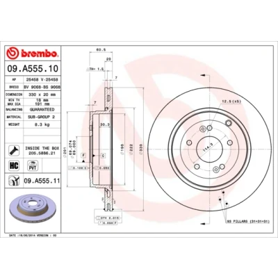 Bilde av BREMBO COATED DISC LINE 09.A555.11 Bremseskiver 330 20 5 innvendig ventilert belagt høy karbon med skruer