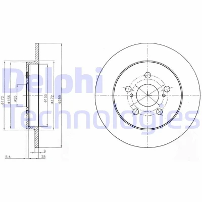 Bilde av DELPHI BG4201C Bremseskiver 259 9 5 fullt ut belagt ubehandlet uten hjullager, ABS sensorring TOYOTA: Prius III Hatchback, IV Liftback