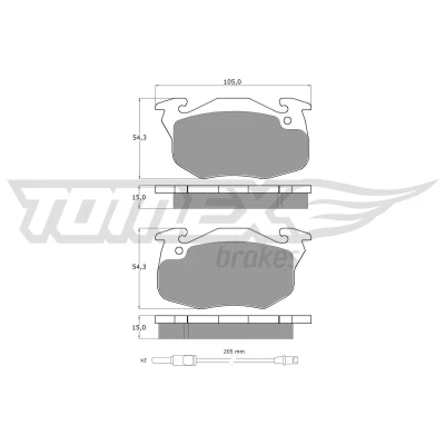 Bilde av TOMEX brakes TX 10 342 Bremseklosser framaksel inkl. slitasjevarselkontakt med tilbehør RENAULT: Super 5 Hatchback
