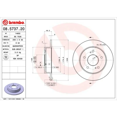 Bilde av BREMBO 08.5737.20 Bremseskiver 258 9 5 fullt ut NISSAN: 200SX