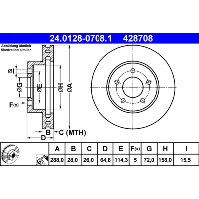 Bilde av ATE 24.0128 0708.1 Bremseskiver 288,0 28,0 5 114,3 ventilert belagt høy karbon JEEP: Cherokee III