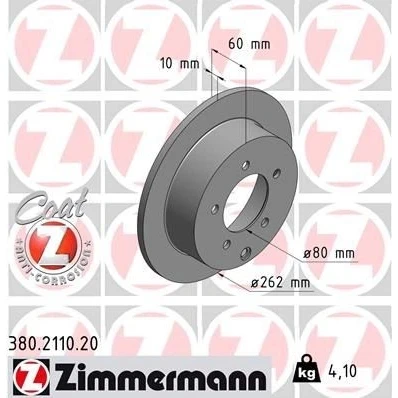 Bilde av ZIMMERMANN COAT Z 380.2110.20 Bremseskiver 262 10 6/5 5 114 fullt ut belagt MITSUBISHI: Lancer 8 Limousine,