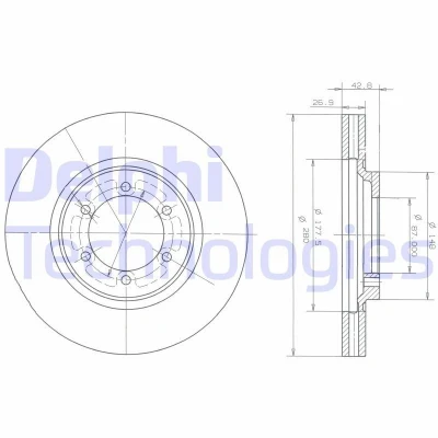 Bilde av DELPHI BG3936 Bremseskiver 280 27 6 ventilert oljet ubehandlet uten hjullager, ABS sensorring HYUNDAI: Terracan