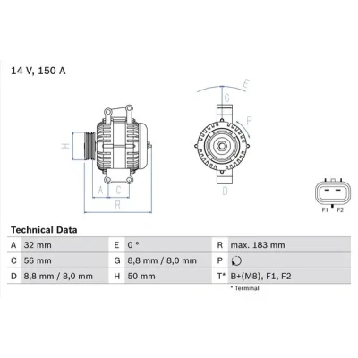 Bilde av BOSCH 0 986 047 460 Dynamo 14V 150A CHRYSLER: PT Cruiser Stasjonsvogn