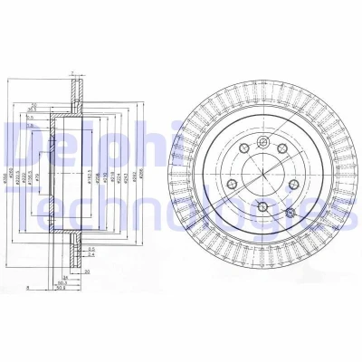 Bilde av DELPHI BG3925C Bremseskiver 350 20 5 ventilert belagt ubehandlet uten hjullager, ABS sensorring LAND ROVER: Range Rover Sport, Discovery 4