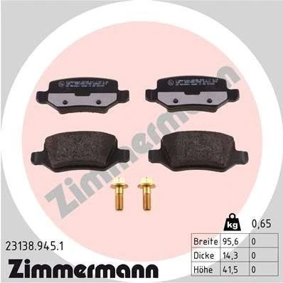 Bilde av ZIMMERMANN 23138.945.1 Bremseklosser med skruer Bildet viser leveranseinnholdet MERCEDES BENZ: B Klasse, A Vaneo