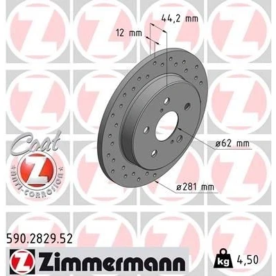Bilde av ZIMMERMANN 590.2829.52 Bremseskiver 281 12 7/5 5 114 fullt ut, hullet belagt TOYOTA: C HR, RAV4 V, LEXUS: NX