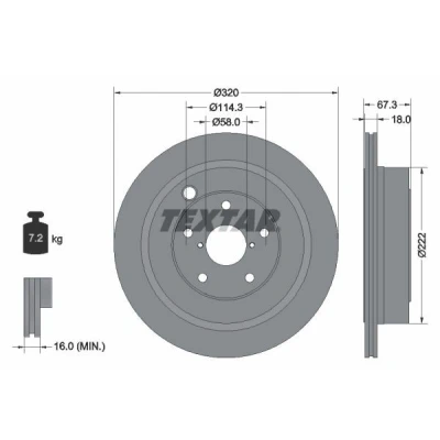 Bilde av TEXTAR PRO 92255903 Bremseskiver 320 18 05/08 114,3 innvendig ventilert belagt uten hjulfestebolt, hjulnav SUBARU: Tribeca