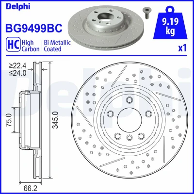 Bilde av DELPHI Bremseskive BMW: 3 Touring, Sedan, 1 Hatchback 345mm 24mm 5 ventilert, todelt bremseskive, hullet, slisset / perforert belagt høy karbon