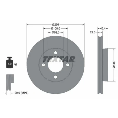 Bilde av TEXTAR 92026000 Bremseskiver 256 22 04/04 108 innvendig ventilert uten hjulfestebolt, hjulnav AUDI: 100 C3 Sedan, 90 B3, 80 B3