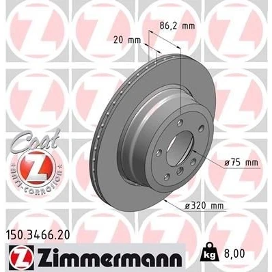 Bilde av ZIMMERMANN COAT Z 150.3466.20 Bremseskiver 320 20 6/5 5 120 utvendig ventilert belagt høy karbon BMW: Touring, Sedan