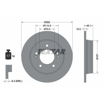 Bilde av TEXTAR PRO 92240003 Bremseskiver 262 10 05/07 114,3 fullt ut belagt uten hjulfestebolt, hjulnav KIA: SOUL 2, cee‘d II Hatchback