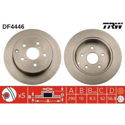 Bilde av TRW DF4446 Bremseskiver 290 10 5 114,3 fullt ut spraylakkert TOYOTA: Corolla Verso, X Sedan