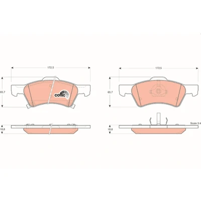 Bilde av TRW COTEC GDB4129 Bremseklosser inkl. slitasjevarselkontakt CHRYSLER: VOYAGER 4, DODGE: Caravan IV MPV