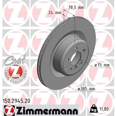 Bilde av ZIMMERMANN COAT Z 150.2945.20 Bremseskiver 385 24 6/5 5 120 innvendig ventilert belagt høy karbon BMW: X5, X6