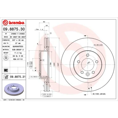 Bilde av BREMBO Bremseskive LAND ROVER: Range Rover Sport, Discovery 3 COATED DISC LINE 30mm 5 innvendig ventilert belagt høy karbon 09.8875.31 SDB000611