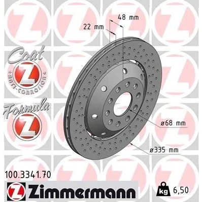 Bilde av ZIMMERMANN FORMULA Z COAT 100.3341.70 Bremseskiver 335 22 10/5 5 112 ventilert, hullet, todelt bremseskive belagt legert / høykull AUDI: A6 C5 Sedan