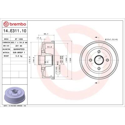 Bilde av BREMBO 14.E311.10 Bremsetrommel med hjullagersett 200,1 OPEL: Corsa C Hatchback