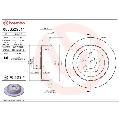 Bilde av BREMBO 08.B529.11 Bremseskiver 316 12 5 fullt ut belagt DODGE: Nitro SUV