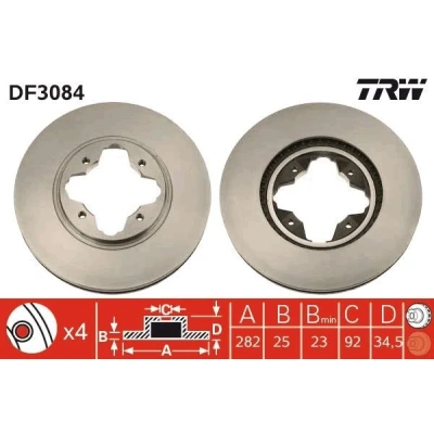 Bilde av TRW DF3084 Bremseskiver 282 25 4 114 ventilert spraylakkert