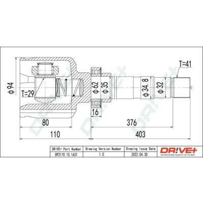 Bilde av Dr!ve+ DP2110.10.1631 Drivknute PEUGEOT: Boxer Minibuss, FIAT: Ducato III Van